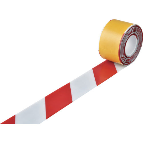 緑十字　高耐久ラインテープ　白／赤　ＪＵ−１０１０ＷＲ　１００ｍｍ幅×１０ｍ　両端テーパー構造　403088　1巻