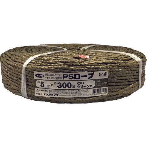 ユタカメイク　ＰＳロープ　ＯＤグリーン　５ｍｍ×３００ｍ　PS5300OD　1巻