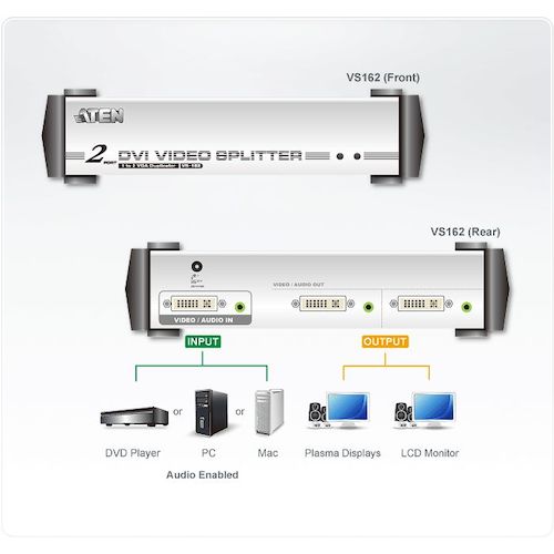 ＡＴＥＮ　ビデオ分配器　ＤＶＩ　／　１入力　／　２出力　／　オーディオ　／シングルリンク対応　VS162　1 台