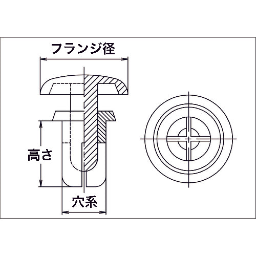 ＴＲＵＳＣＯ　プッシュリベット耐熱タイプ　板厚３．５〜４．５ｍｍ　穴径４．１Φ　長さ６．０　２０個入　TPRT-4060　1 袋