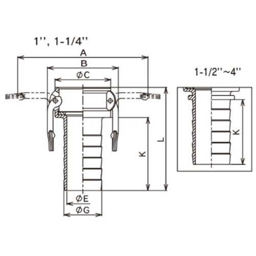 토요쿠스 캠록 커플러 호스 생크(가는) 스테인리스 633-CT 1-1/2 인치 SST 633-CT-1-1/2-SST 1개