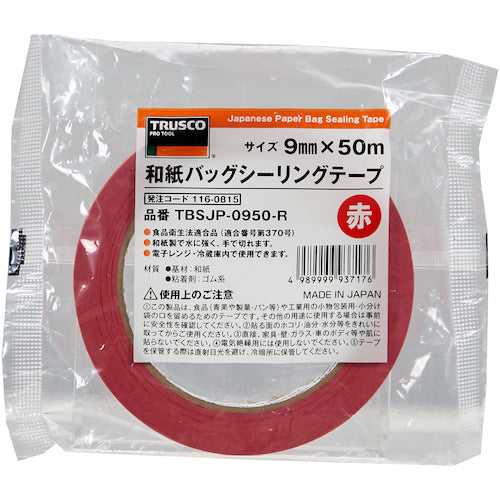 ＴＲＵＳＣＯ　和紙バッグシーリングテープ　赤　９ｍｍ×５０ｍ　TBSJP-0950-R　1 巻