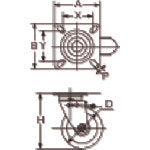 유에이 플레이트식 자재 캐스터 모노머 캐스트 나일론 바퀴 지름 100mm 스토퍼 부착 J타입 JB(R)형 설치 치수 74×74(67×67) MCBJB-100(R) 1개