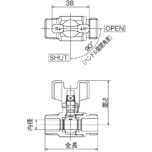 オンダ製作所　ＡＥ５型ボールバルブ　Ｒｃ１／２　×　Ｒｃ１／２　AE5-13M　1 個