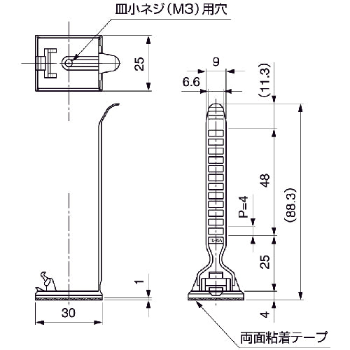 ＴＲＵＳＣＯ　ケーブルクランプベルトタイプ　結束径５〜２５Φ　黒　１０個入　TL-25AB-BK　1 袋