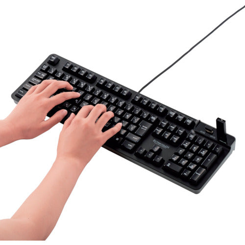 ELECOM Premium Wired Membrane Keyboard with USB Hub, Mechanical-Like, 2 USB (2.0) Ports, Black, TK-FCM094HBK, 1 pc