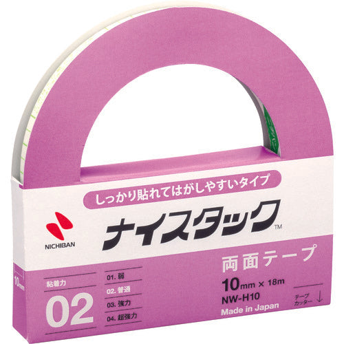 Nichiban Double-Sided Tape, Nicetack, Sticks securely and is easy to remove, NW-H10, 10mm x 18m, NW-H10, 1 roll