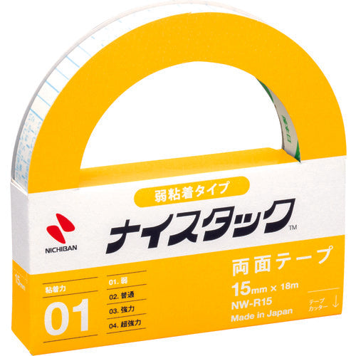 Nichiban Double-Sided Tape, Nicetack, Weak Adhesive Type, NW-R15, 15mm x 18m, NW-R15, 1 Roll