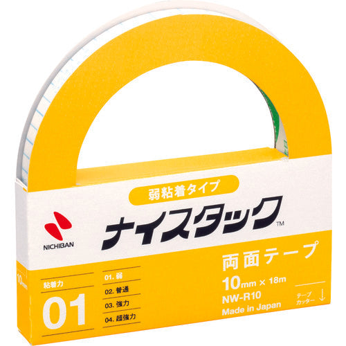 Nichiban Double-Sided Tape, Nicetack, Weak Adhesive Type, NW-R10, 10mm x 18m, NW-R10, 1 Roll
