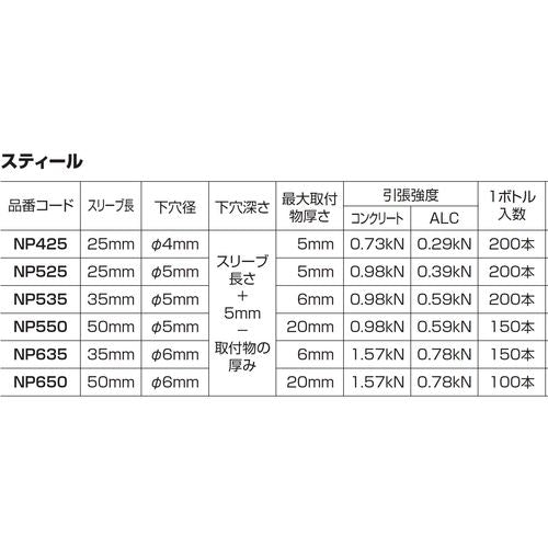 エビ　ネイルプラグ（２００本入）　５Ｘ２５ｍｍ　NP525　1PK