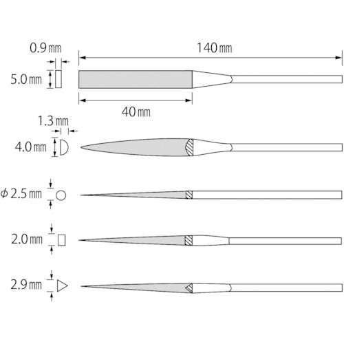 エビ　ダイヤモンドヤスリ（精密用）　１２本組　５種類セット　S12-SET　1Ｓ