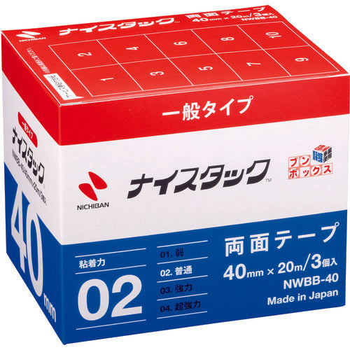 Nichiban Double-Sided Tape Nicetack NWBB-40 40mm x 20m (3 large rolls) NWBB-40 1 box