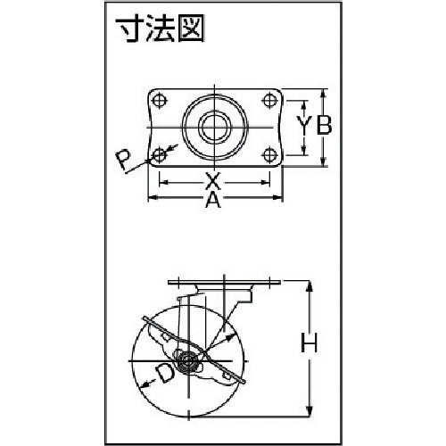 ハンマー　Ｅシリーズオールステンレス　旋回式ゴム車輪　６５ｍｍ　ストッパー付　315E-R65　1個