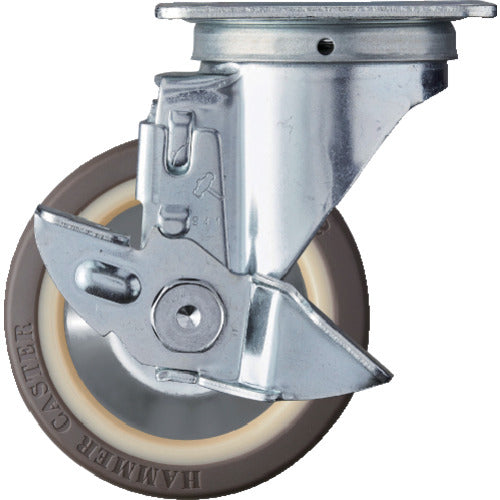 해머 선회식 우레탄 바퀴(나일론 휠·볼 베어링) 100mm 스토퍼 부착 413S-UB100 1개