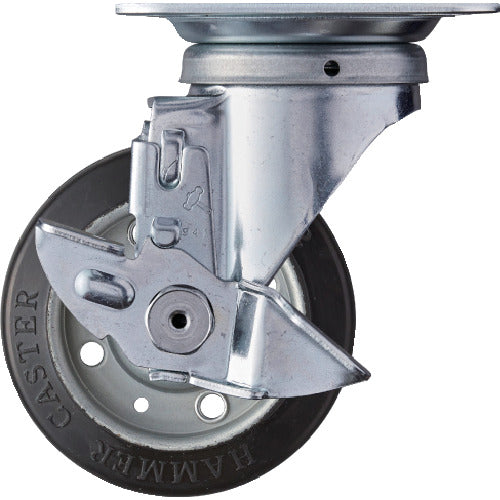 망치 선회식 고무 바퀴 100mm 스토퍼 부착 419S-R100 1개