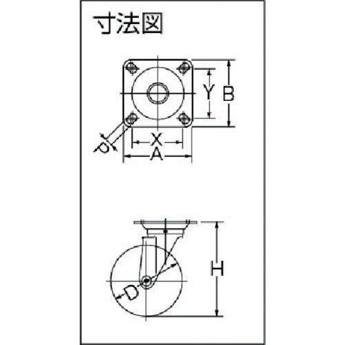 ハンマー　旋回式ゴム車輪（ローラーベアリング）１８０ｍｍ　400S-RB180　1個