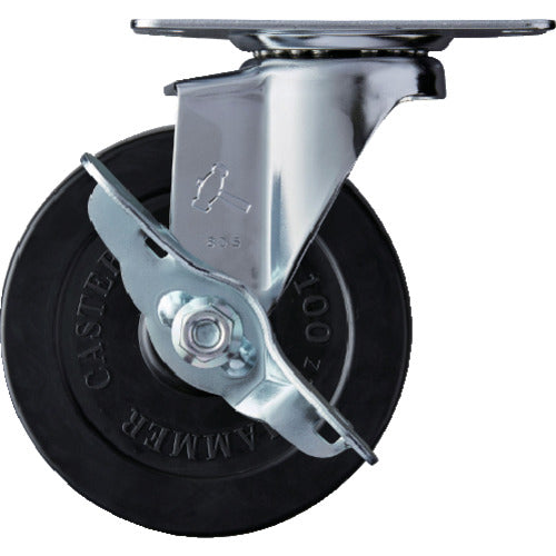 해머 E 시리즈 선회식 고무 바퀴 100mm 스토퍼 부착 415E-R100 1개