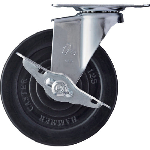 해머 E 시리즈 선회식 고무 바퀴 125mm 스토퍼 부착 415E-R125 1개