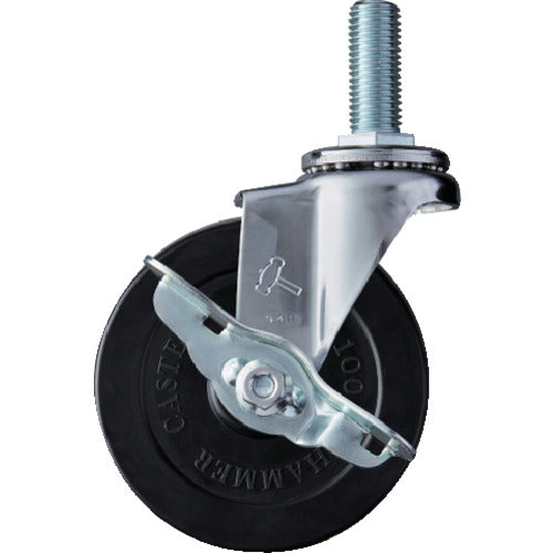 ハンマー　ねじ込み旋回式ゴム車輪　１００ｍｍ　ストッパー付　415EA-R100　1個