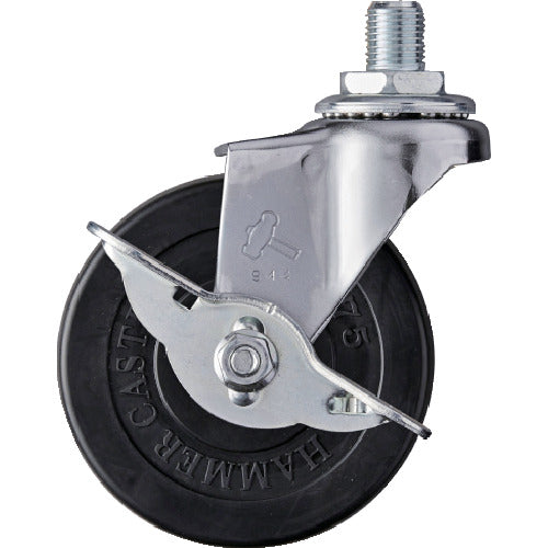 Hammer Screw-in Swivel Rubber Wheel 75mm UNF1/2 with Stopper 415A-10R75 1pc