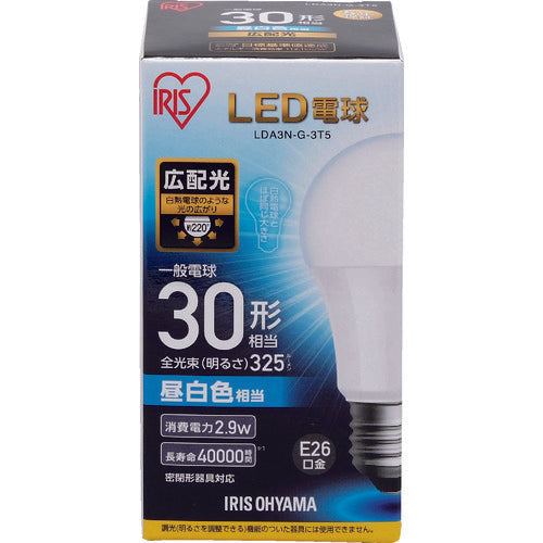 ＩＲＩＳ　５６７９４３　ＬＥＤ電球　Ｅ２６広配光タイプ　３０形相当　昼白色　３２５ｌｍ　LDA3N-G-3T5　1個