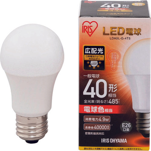 ＩＲＩＳ　ＬＥＤ電球　Ｅ２６広配光タイプ　４０形相当　電球色　４８５ｌｍ　LDA5L-G-4T5　1個