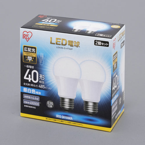 ＩＲＩＳ　５６７９５１　ＬＥＤ電球　Ｅ２６　広配光　４０形相当　昼白色　２個セット　LDA4N-G-4T52P　1箱