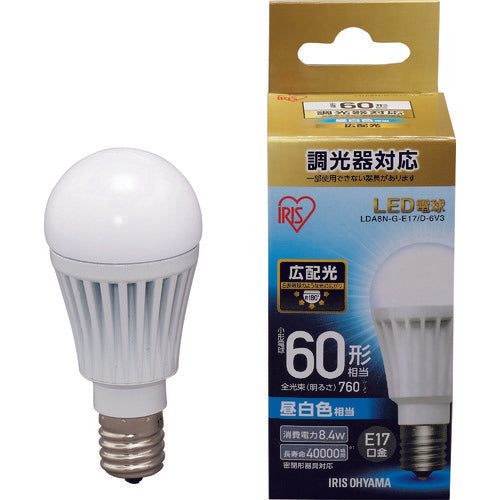 ＩＲＩＳ　５６７９８５　ＬＥＤ電球　Ｅ１７広配光タイプ　調光器対応　６０形相当　昼白色　LDA8N-G-E17/D-6V3　1個