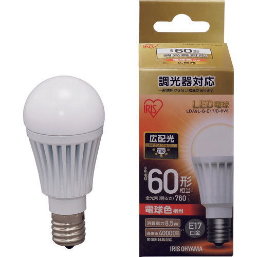 ＩＲＩＳ　ＬＥＤ電球　Ｅ１７広配光タイプ　調光器対応　６０形相当　電球色　LDA9L-G-E17/D-6V3　1個