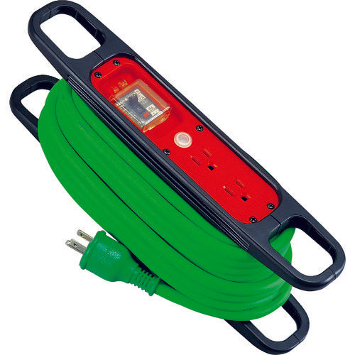 NICHIDO Hand Reel 100V 3-core x 10m Green With Earth Overload Leakage Circuit Breaker HR-EK102-G 1 unit