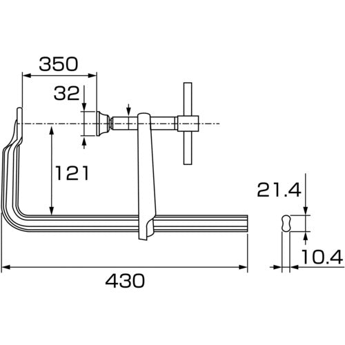 エビ　Ｌ型クランプ　エビ万力　バーハンドル標準型　３５０ｍｍ×１２１ｍｍ　BM3512A　1 丁