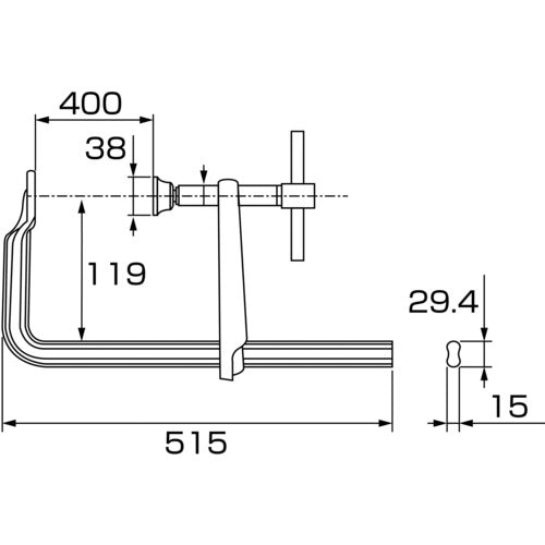 エビ　Ｌ型クランプ　エビ万力　バーハンドル強力型　４００ｍｍ×１１９ｍｍ　BH4012A　1 丁