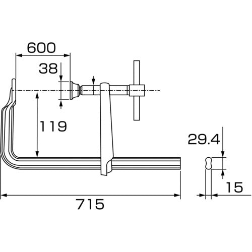 エビ　Ｌ型クランプ　エビ万力　バーハンドル強力型　６００ｍｍ×１１９ｍｍ　BH6012A　1 丁