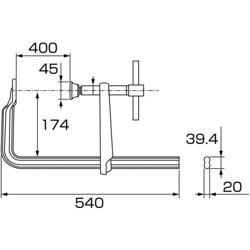 エビ　Ｌ型クランプ　エビ万力　バーハンドル超強力型　４００ｍｍ×１７４ｍｍ　BP4017A　1 丁