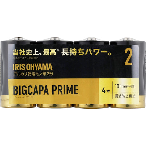 ＩＲＩＳ　１０２７２４　アルカリ乾電池　ＢＩＧＣＡＰＡ　ＰＲＩＭＥ　単２形　４本パック　LR14BP/4P　1PK