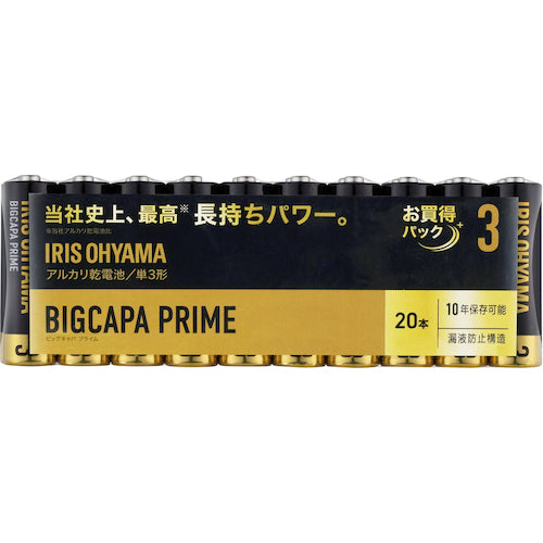 ＩＲＩＳ　１０２７２８　アルカリ乾電池　ＢＩＧＣＡＰＡ　ＰＲＩＭＥ　単３形　２０本パック　LR6BP/20P　1PK