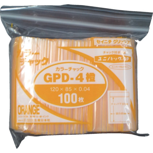 セイニチ　ユニパック　ＧＰ　Ｄ‐４　カラーチャック　ダイダイ　GP D-4 COLOR CHAKKU DAIDAI　1 袋