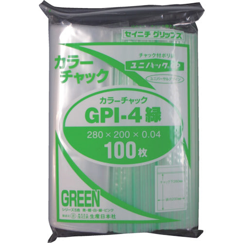 セイニチ　ユニパック　ＧＰ　Ｉ‐４　カラーチャック　ミドリ　GP I-4 COLOR CHAKKU MIDORI　1 袋