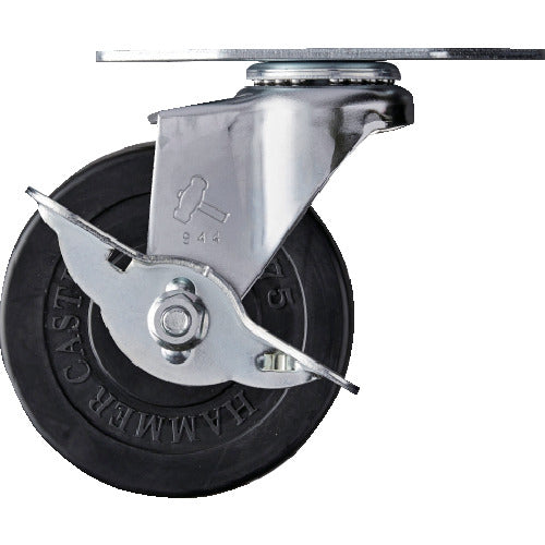 Hammer Plate-type Corner Caster Swivel Rubber Wheel 75mm with Stopper 215E-R75 1pc