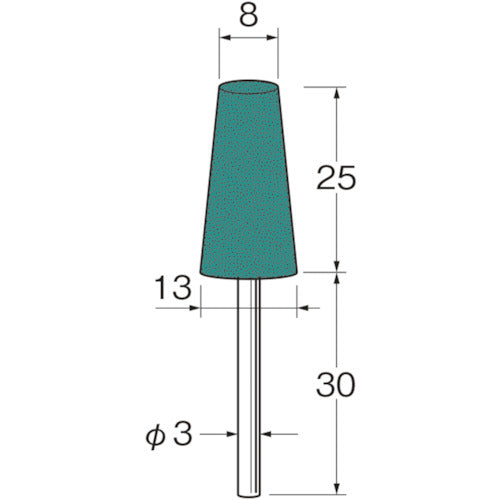 リューター　軸付グリーンカーボランダムゴム砥石外径（ｍｍ）：８粒度（＃）：２２０　R3333　1袋