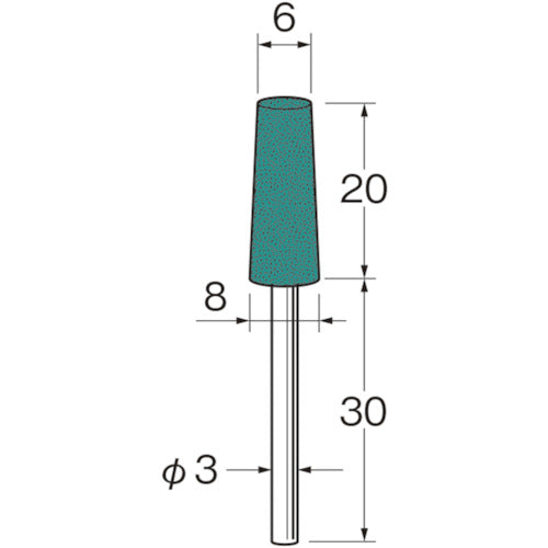 リューター　軸付グリーンカーボランダムゴム砥石外径（ｍｍ）：６粒度（＃）：２２０　R3323　1袋