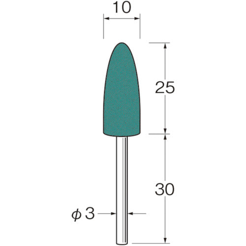 リューター　軸付グリーンカーボランダムゴム砥石外径（ｍｍ）：１０粒度（＃）：２２０　R3343　1袋