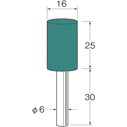 リューター　軸付グリーンカーボランダムゴム砥石外径（ｍｍ）：１６粒度（＃）：２２０　R3613　1袋