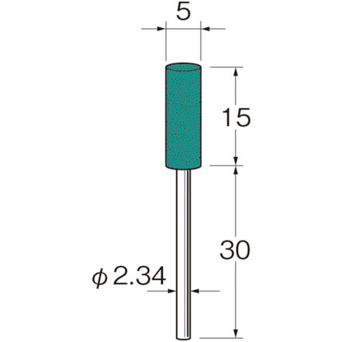 リューター　軸付グリーンカーボランダムゴム砥石外径（ｍｍ）：５粒度（＃）：２２０　R3213　1袋