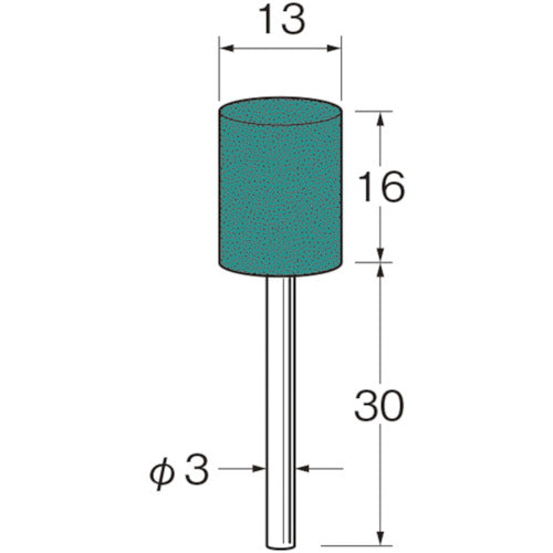 リューター　軸付グリーンカーボランダムゴム砥石外径（ｍｍ）：１３粒度（＃）：２２０　R3313　1袋