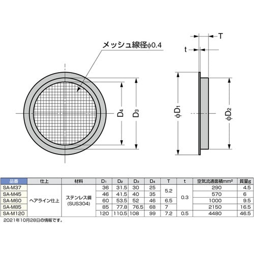 ＳＵＧＡＴＳＵＮＥ　（２１００３０１６５）ＳＡ−Ｍ４５ステンレス鋼製空気孔　SA-M45　1 個