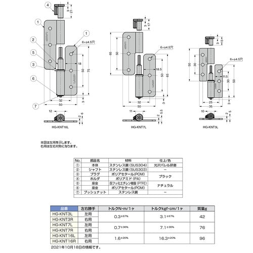 ＳＵＧＡＴＳＵＮＥ　（１７００３５３８１）ＨＧ−ＫＮＴ３Ｒ抜き差しトルクヒンジ　HG-KNT3R　1 個