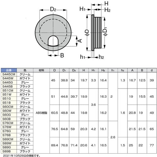 ＳＵＧＡＴＳＵＮＥ　（２１００３１８２９）Ｓ４４５Ｇ配線孔キャップ丸型　S445G　1個