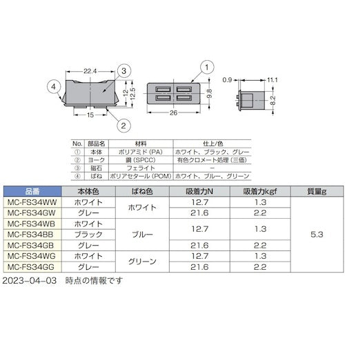 SUGATSUNE (140033956) MC-FS34WG Magnet Catch MC-FS34WG 1 piece