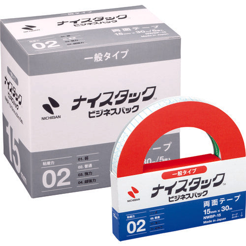 Nichiban Double-Sided Tape Nicetack Business Pack NWBP-15 15mm x 30m (5 large rolls) NWBP-15 1 box